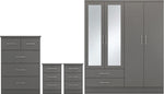 ZNTS Nevada 4 Door 2 Drawer Mirrored Wardrobe Bedroom Set 100-108-044