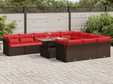11 Piece Garden Sofa Set with Cushions Brown Poly Rattan Acacia 3326235