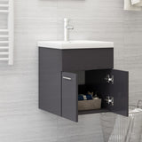 Sink Cabinet with Built-in Basin High Gloss Grey Engineered Wood 3070819