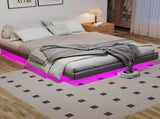 140cm190cm Grey Floating Double Bed Frame with LED Lights, Metal Platform Bed with Underbed T6135P516184