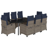 9 Piece Garden Dining Set with Cushions Grey Poly Rattan 3212880