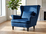 Modern Accent Chair with High Backrest and Pillow, Velvet-Feel Fabric Reading Chair with Solid Wood T3398P548097