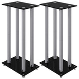 Speaker Stands 2 pcs Black&Silver Tempered Glass 4 Pillars Design 51818