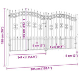 Fence Gate KAMPEN with Spear Top Black 302x150 cm Steel 151097
