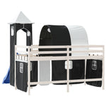 ZNTS Kids' Loft Bed with Tower without Mattress White&Black 90x200cm 3207102