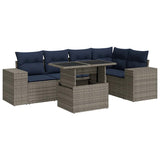 6 Piece Garden Sofa Set with Cushions Black Poly Rattan Acacia 3326802