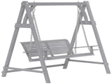 2 Seater Garden Swing Seat, Wooden Swing Chair Bench with Cup Holders for Outdoor Porch Patio, Grey T3398P328497