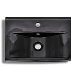 Ceramic Bathroom Sink Basin Faucet/Overflow Hole Black Rectangular 141933