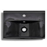 Ceramic Bathroom Sink Basin Faucet/Overflow Hole Black Rectangular 141933
