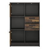 Brooklyn Low Bookcase with 2 Doors and 2 Drawers in Walnut and Dark Matera Grey 4430574