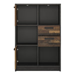 Brooklyn Low Bookcase with 2 Doors and 2 Drawers in Walnut and Dark Matera Grey 4430574