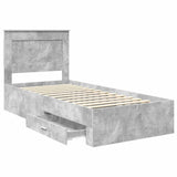 Bed Frame Concrete Grey and Silver 75 x 190 cm Engineered Wood 3410376