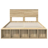 Bed Frame with Shelf Sonoma Oak 150 x 200 cm Engineered Wood 3408356