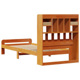 ZNTS Bookcase Bed without Mattress Wax Brown 90x190 cm Single Solid Wood Pine 3308905