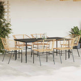 7 Piece Garden Dining Set Brown Poly Rattan Glass 3334497