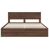Bed Frame with Drawer Brown Oak 200 x 200 cm Engineer Wood 3407955