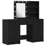 Dressing Table with Mirror Lights 3 pcs Black Engineered wood 3334219