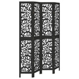 Room Divider 4 Panels Black Solid Wood Paulownia 358756