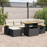 7 Piece Garden Sofa Set with Cushions Black Poly Rattan Acacia 3327619