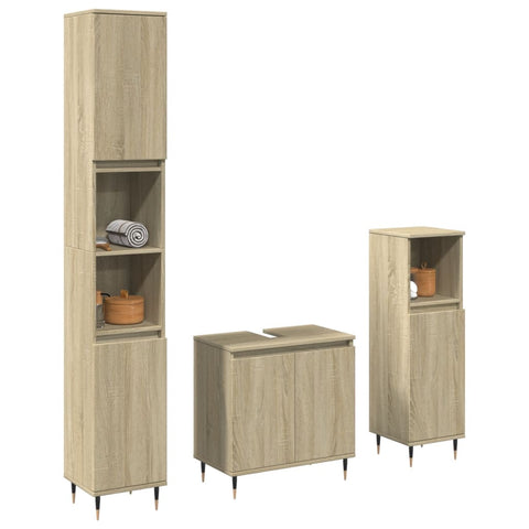 ZNTS 3 Piece Bathroom Furniture Set Sonoma Oak Engineered Wood 3307673