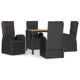 ZNTS 5 Piece Garden Dining Set Black Poly Rattan&Solid Wood Acacia 3157634