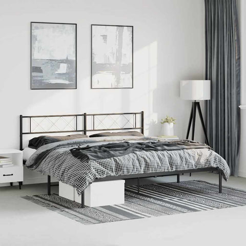 Metal Bed Frame without Mattress with Headboard Black 193x203cm 372283