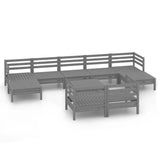 10 Piece Garden Lounge Set Grey Solid Wood Pine 3083381