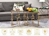 Round Coffee Tables Set of 2, Gold Nesting Side End Tables with Tempered Glass Top, Steel Frame for T3398P342264