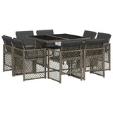 9 Piece Garden Dining Set with Cushions Grey Poly Rattan 3210836
