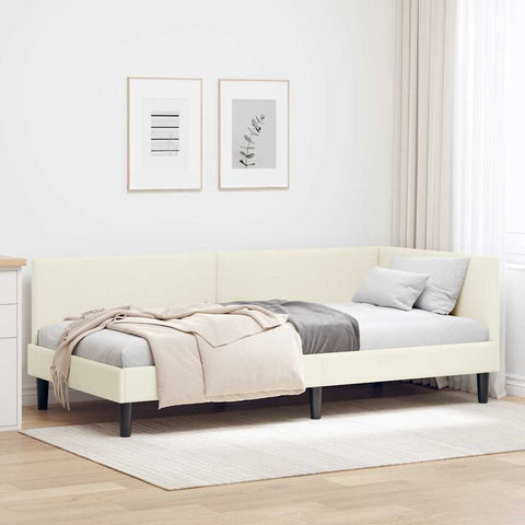 Corner Bed Frame Cream 100 x 200 cm Velvet and Engineered wood 42016243