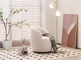 008S Teddy Fabric Swivel Accent Armchair Barrel Chair With Black Powder Coating Metal Ring, Ivory W1397P262484
