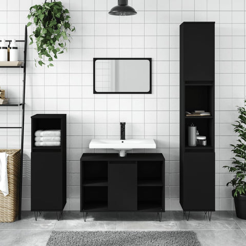 ZNTS 3 Piece Bathroom Furniture Set Black Engineered Wood 3190300