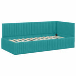 Corner Bed Frame with Headboard Turquoise 90 x 200 cm Velvet 42016274