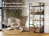 Industrial Style Bookcase, with 4 Shelves and 3 Fabric Drawers - Brown/Black T3398P423870