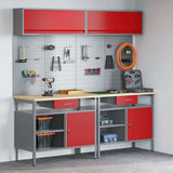 Work Bench Set with Lock 8 pcs Red and Grey Powder-Coated Steel 3321499
