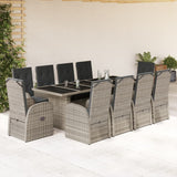 11 Piece Garden Dining Set with Cushions Grey Poly Rattan 3277625