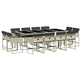 13 Piece Garden Dining Set with Cushions Light Grey Poly Rattan 3211403