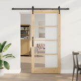 Sliding Door Natural 93 x 202 cm Solid Pine Wood and Glass 3332343