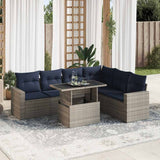7 Piece Garden Sofa Set with Cushions Black Poly Rattan Acacia 3326332