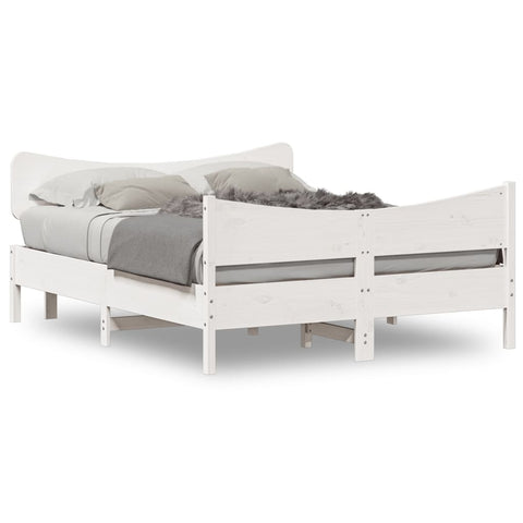 ZNTS Bed Frame with Headboard White 160x200 cm Solid Wood Pine 3216376