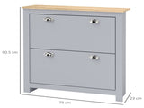 2 Drawer Shoe Cabinet Modern Narrow Shoe Cupboard Hallway Wooden Storage Organiser with Flip Doors T3398P378002
