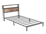 90cm190cm Single Metal Bed Frame with RGB Smart LED Lights & Storage Headboard, Heavy Duty 363kg T6135P515083