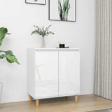 Sideboard&Solid Wood Legs High Gloss White 60x35x70cm Engineered Wood 806073