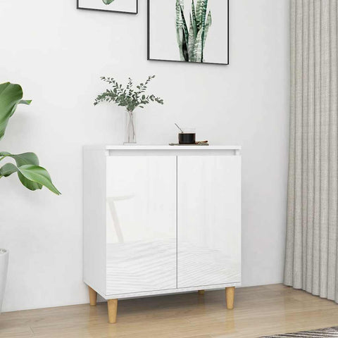 Sideboard&Solid Wood Legs High Gloss White 60x35x70cm Engineered Wood 806073