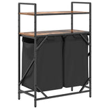 Laundry Basket 2 Compartments with Shelves Smoked Oak 859087