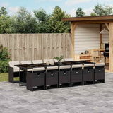 13 Piece Garden Dining Set with Cushions Black Poly Rattan 3210582
