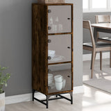 Highboard with Glass Doors Smoked Oak 35x37x120 cm 836564