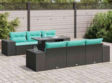 7 Piece Garden Sofa Set with Cushions Black Poly Rattan Acacia 3326738
