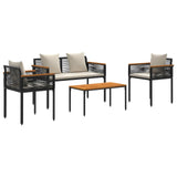 Outdoor Furniture Set Black and Cream White Poly Rattan 42025226