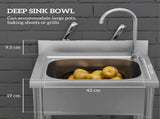 Outdoor Utility Sink, Stainless Steel Free Standing Single Bowl Kitchen Sink with Cold and Hot Water T3398P551796